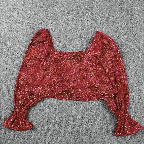 Square Neck Floral Bandana Crop Blouse Bohemian Top - Picture 15 of 15